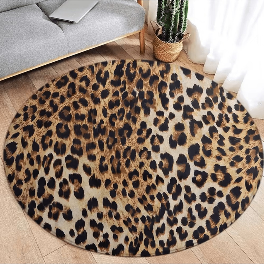 Brown Leopard Print Round Rug Soft Animal Print Circle Carpet Flannel Floor Decor 7