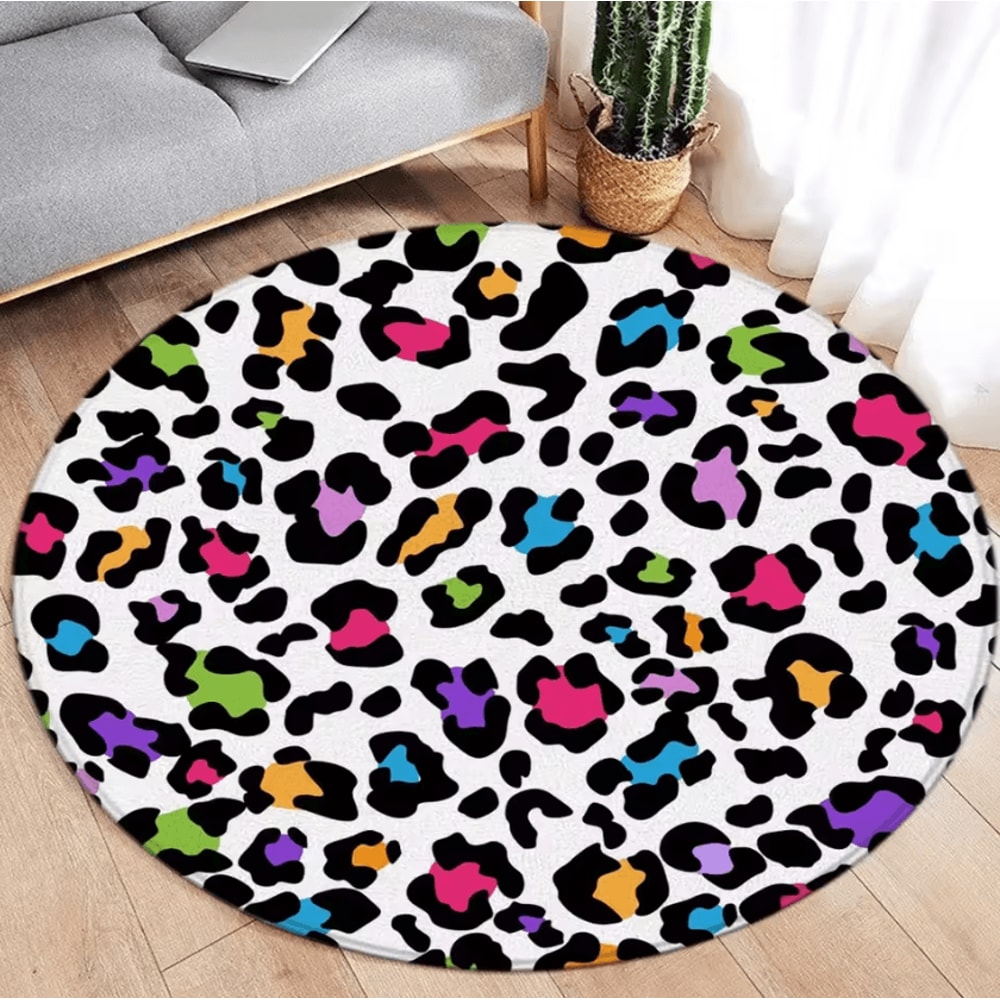 Brown Leopard Print Round Rug Soft Animal Print Circle Carpet Flannel Floor Decor 10
