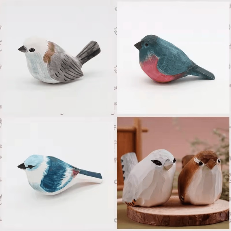 HandCarved Wooden Bird Figurine Mini Handmade Wood Bird Decor Cute Ornament 0