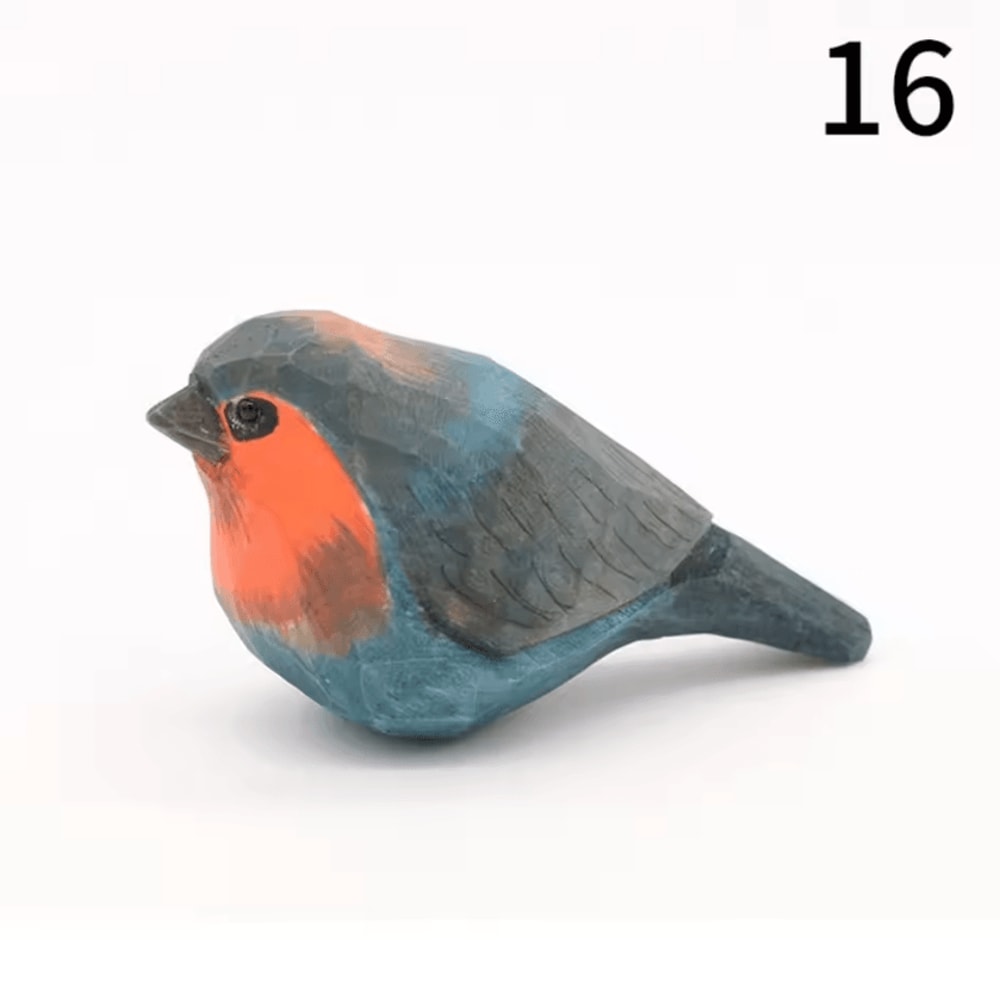 HandCarved Wooden Bird Figurine Mini Handmade Wood Bird Decor Cute Ornament 17