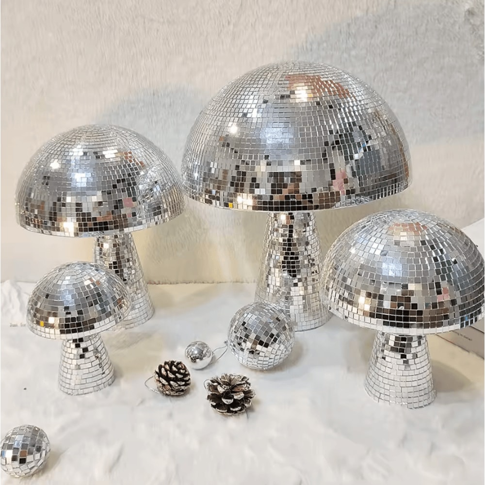 Mushroom Disco Ball Decor Reflective Mirror Mushroom Ornament Party Home Accent 0
