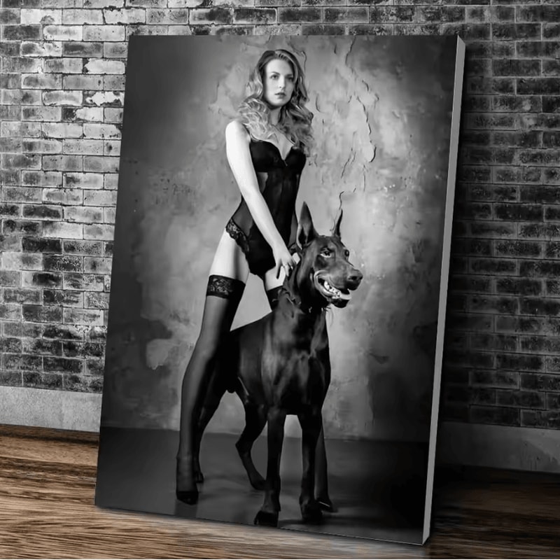 Black Doberman Woman Canvas Wall Art Modern Doberman Dog Painting Poster 9