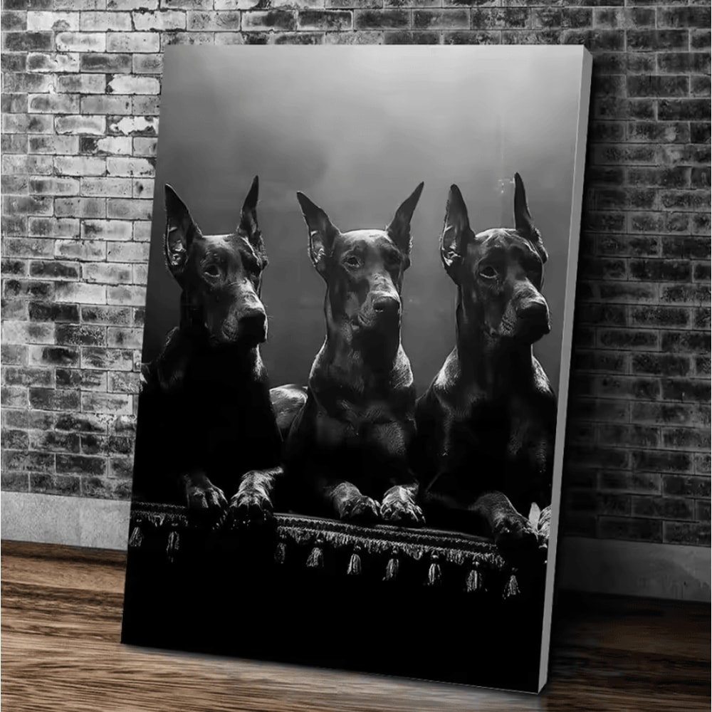 Black Doberman Woman Canvas Wall Art Modern Doberman Dog Painting Poster 3