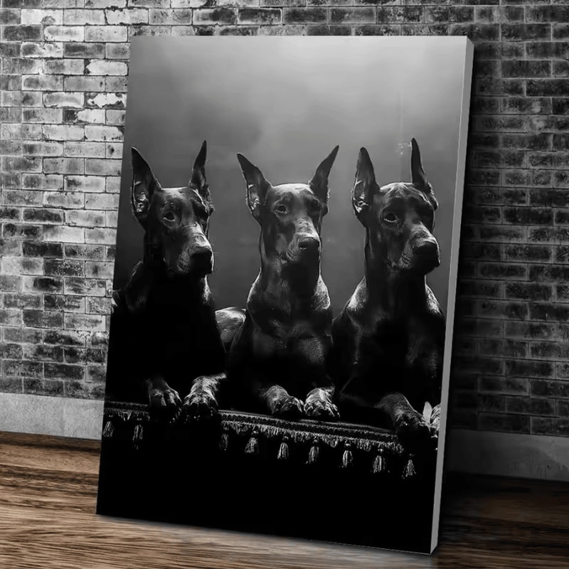 Black Doberman Woman Canvas Wall Art Modern Doberman Dog Painting Poster 3