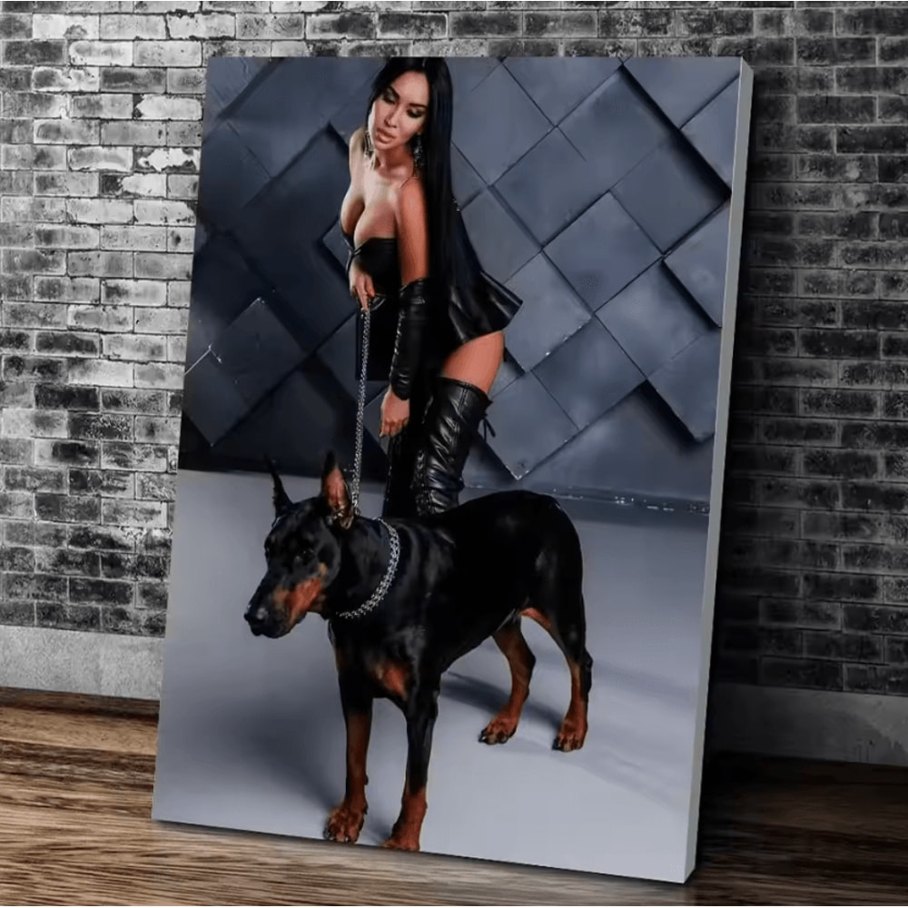 Black Doberman Woman Canvas Wall Art Modern Doberman Dog Painting Poster 4