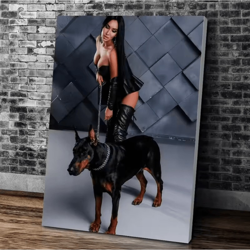 Black Doberman Woman Canvas Wall Art Modern Doberman Dog Painting Poster 4