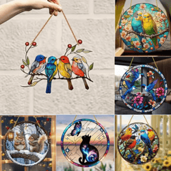 2d acrylic bird window hanging ornament – colorful bird & flower suncatcher decor