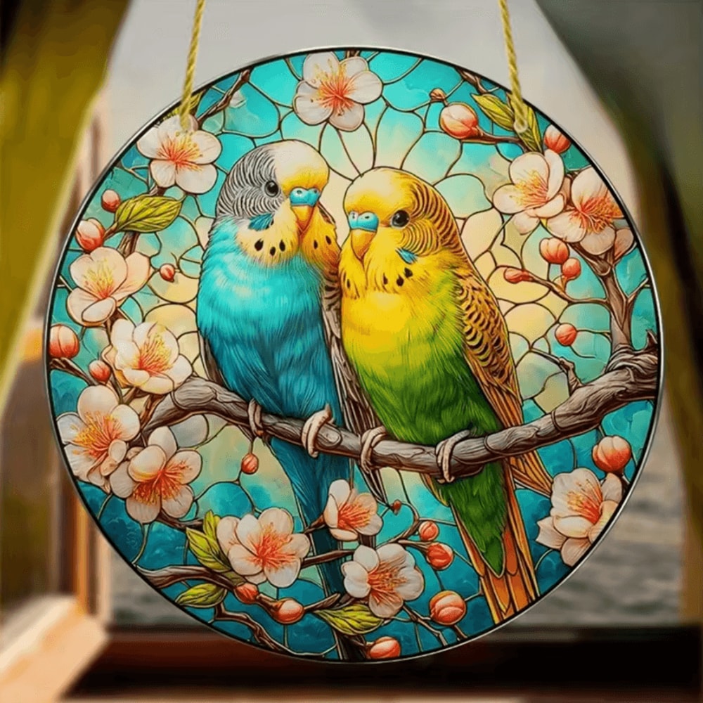 2D Acrylic Bird Window Hanging Ornament Colorful Bird Flower Suncatcher Decor 2