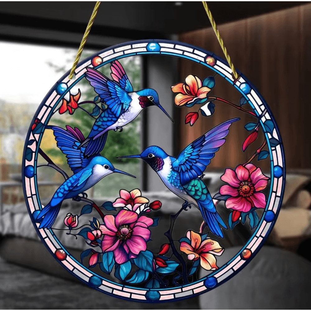 2D Acrylic Bird Window Hanging Ornament Colorful Bird Flower Suncatcher Decor 5
