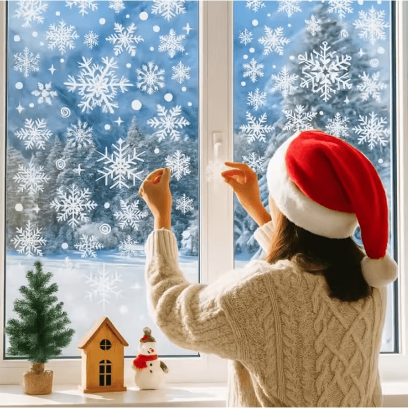 Christmas Snowflake Window Stickers Reusable Snowflake Window Cling Decals Holiday Decor 1
