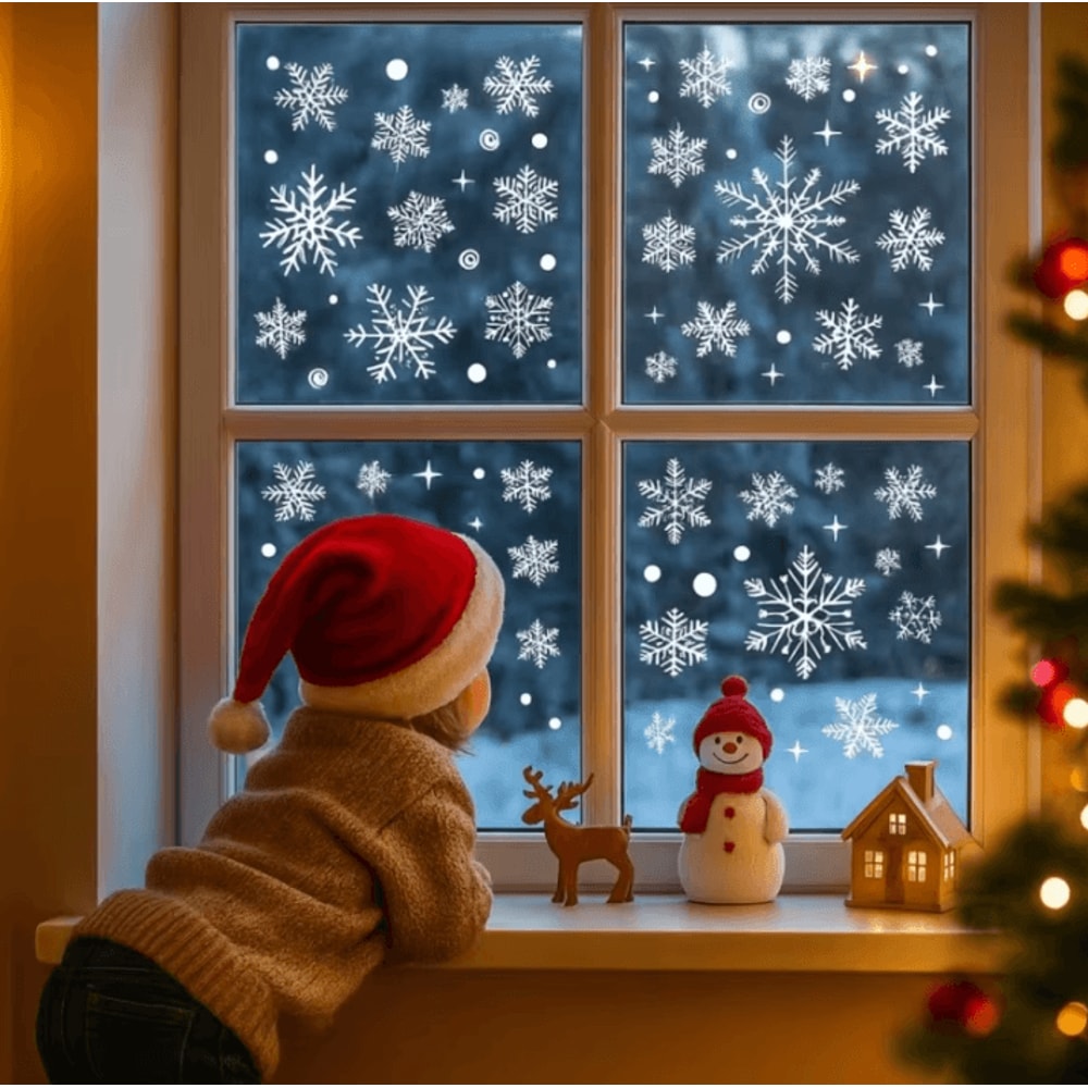 Christmas Snowflake Window Stickers Reusable Snowflake Window Cling Decals Holiday Decor 2