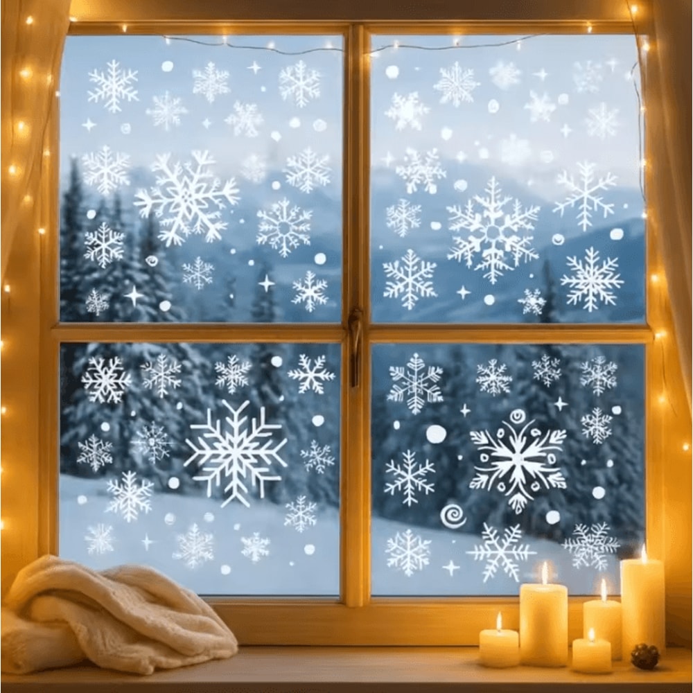 Christmas Snowflake Window Stickers Reusable Snowflake Window Cling Decals Holiday Decor 3