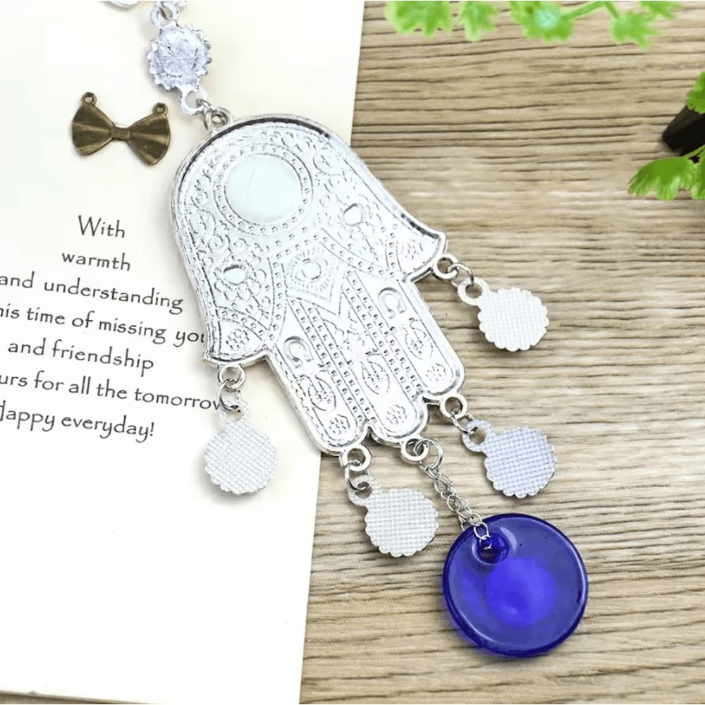 Hamsa Fatima Hand Wind Chime Decor Blue Eye Evil Eye Hanging Ornament 1