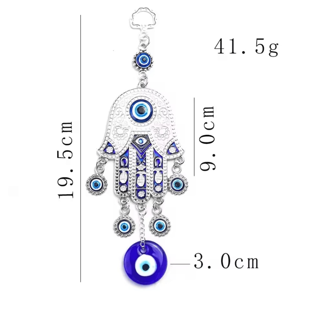 Hamsa Fatima Hand Wind Chime Decor Blue Eye Evil Eye Hanging Ornament 4