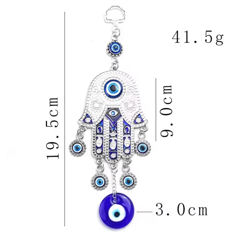 Hamsa Fatima Hand Wind Chime Decor Blue Eye Evil Eye Hanging Ornament 4