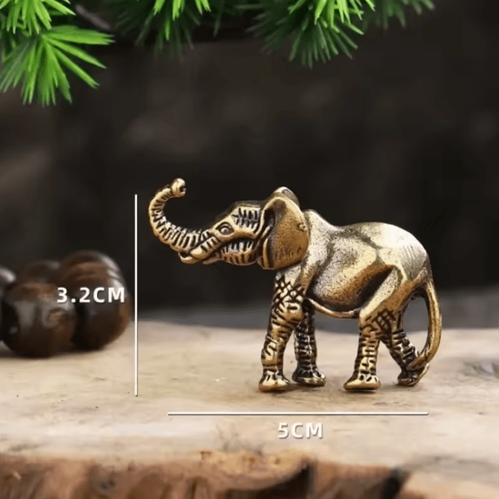 Mini Brass Elephant Figurine Lucky Feng Shui Elephant Decor Desk Ornament 2