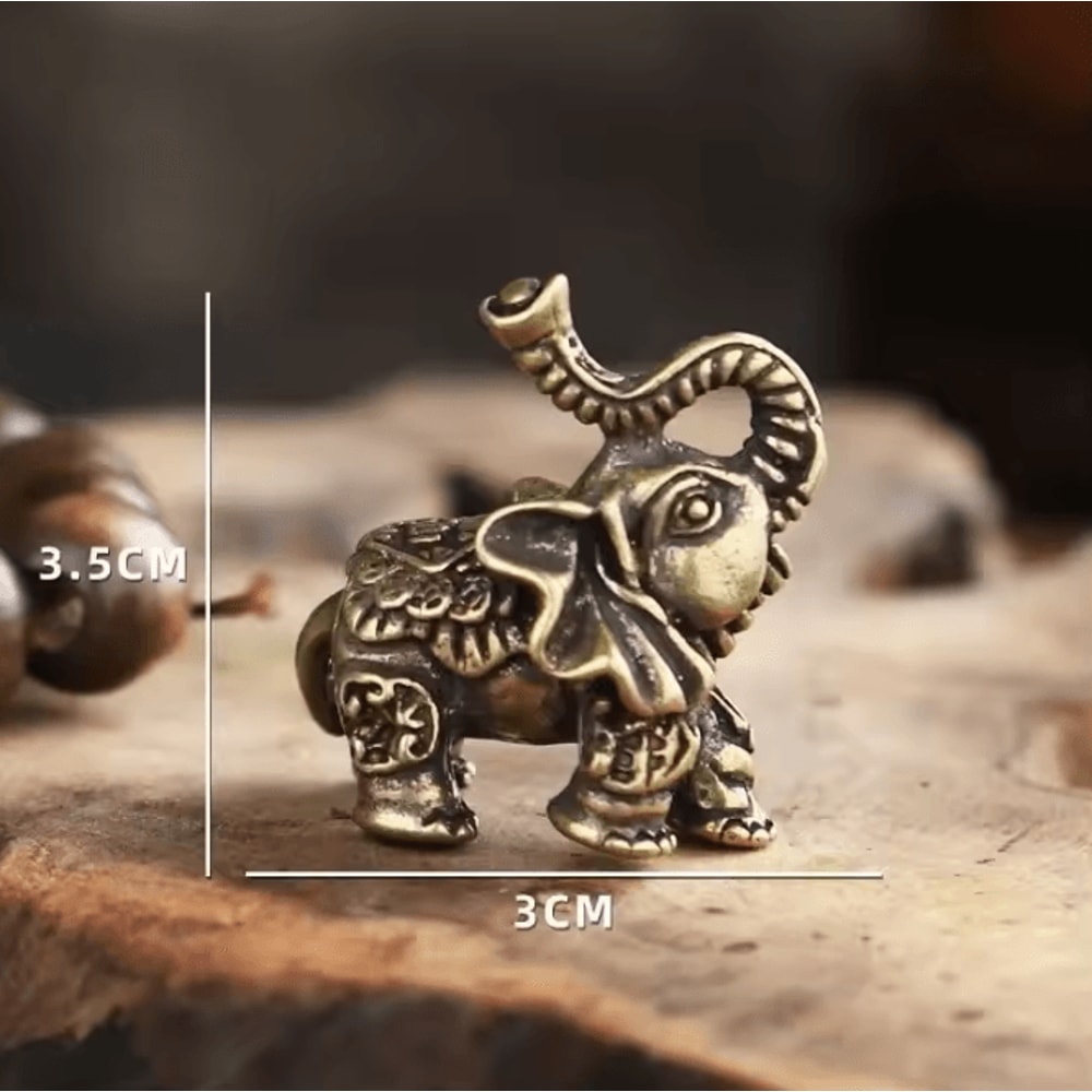Mini Brass Elephant Figurine Lucky Feng Shui Elephant Decor Desk Ornament 4