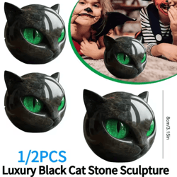 luxury black cat stone sculpture – textured resin cat head decor modern ornament