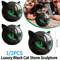Luxury Black Cat Stone Sculpture Textured Resin Cat Head Decor Modern Ornament 0