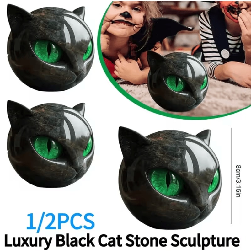 Luxury Black Cat Stone Sculpture Textured Resin Cat Head Decor Modern Ornament 0
