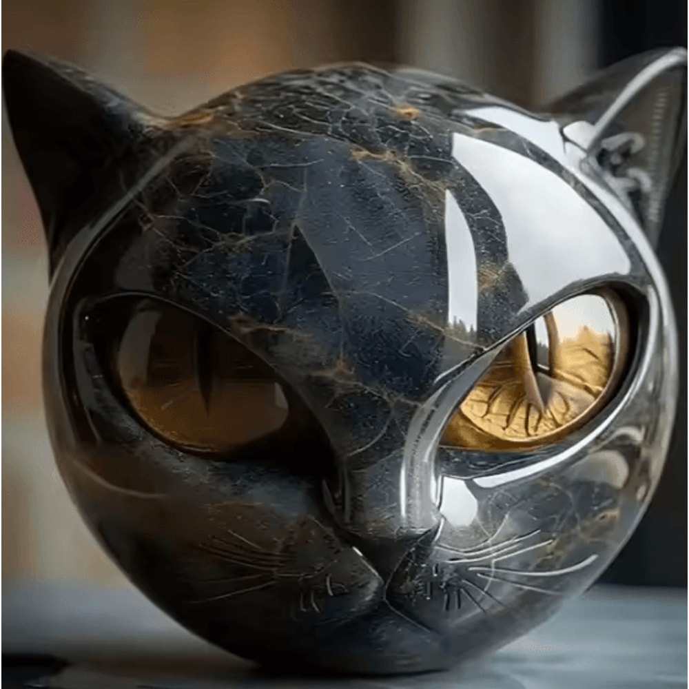 Luxury Black Cat Stone Sculpture Textured Resin Cat Head Decor Modern Ornament 1
