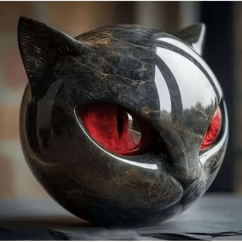 Luxury Black Cat Stone Sculpture Textured Resin Cat Head Decor Modern Ornament 2