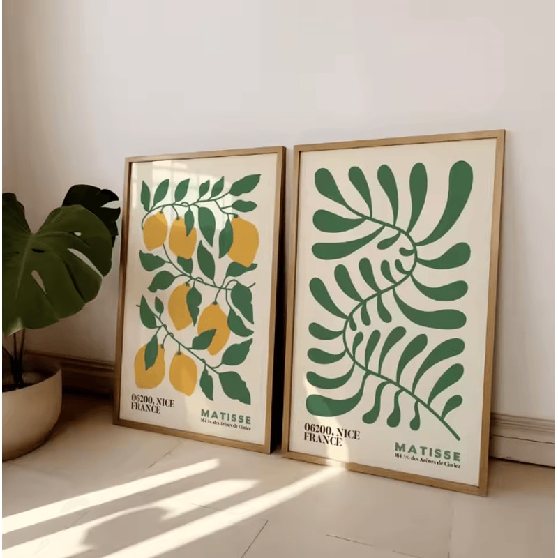 Frameless Matisse Floral Wall Art Set Boho MidCentury Modern Prints 3