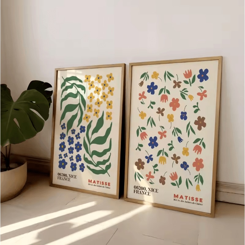 Frameless Matisse Floral Wall Art Set Boho MidCentury Modern Prints 4