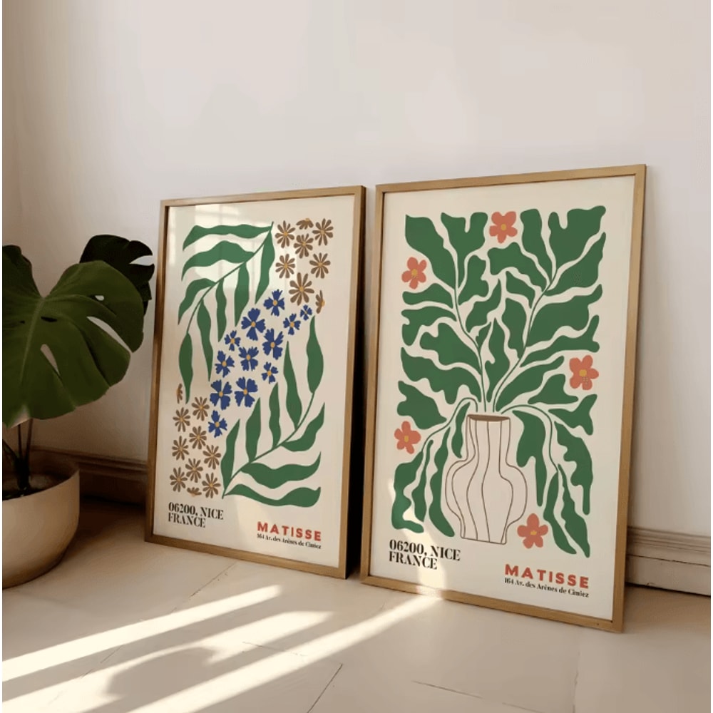 Frameless Matisse Floral Wall Art Set Boho MidCentury Modern Prints 5