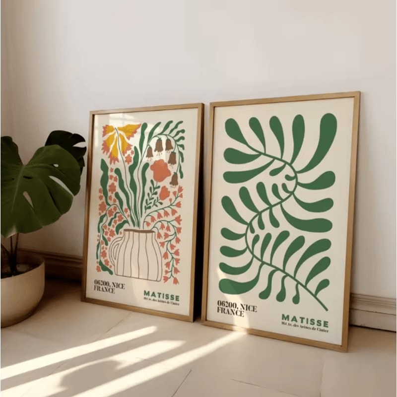 Frameless Matisse Floral Wall Art Set Boho MidCentury Modern Prints 6