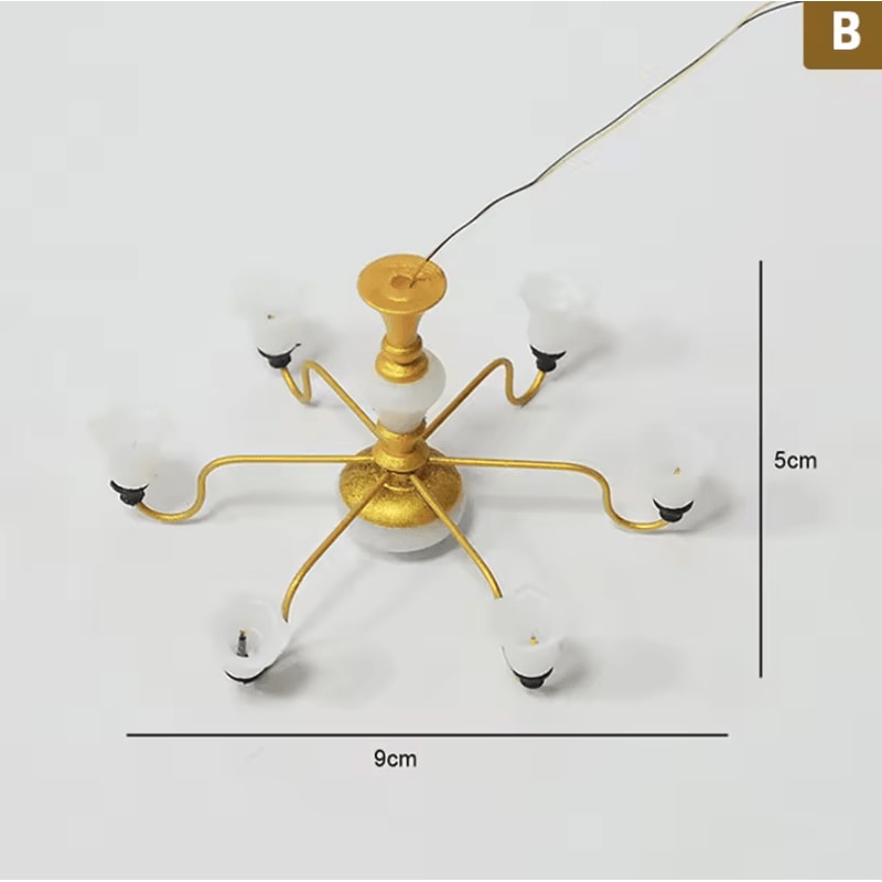 Mini LED Dollhouse Chandelier 3V Ceiling Lamp For Realistic Miniature Scenes 3