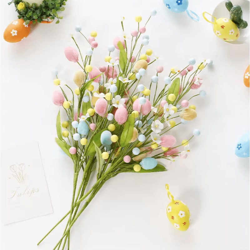 Easter Egg Tree Branch Decor Colorful Artificial Spring Arrangement Stem 0