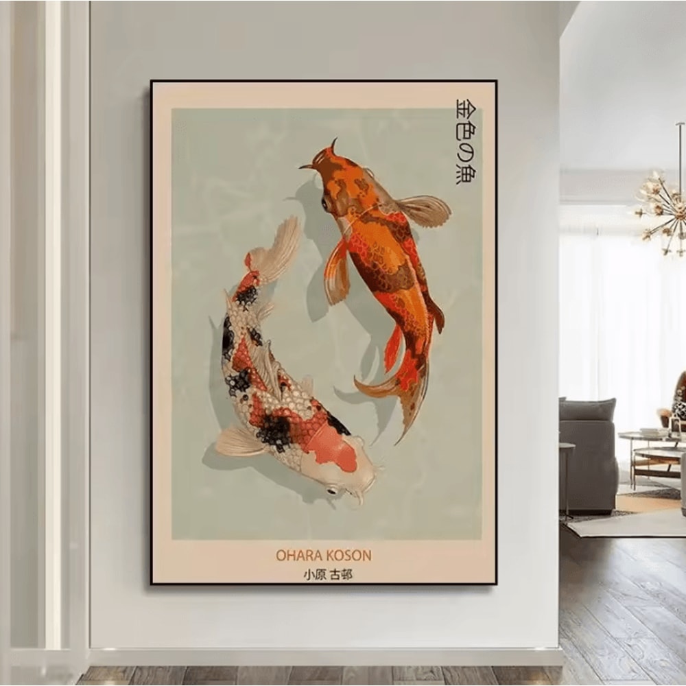 Goldfish Lotus Japanese Canvas Wall Art Hokusai Ohara Koson Inspired Print 4