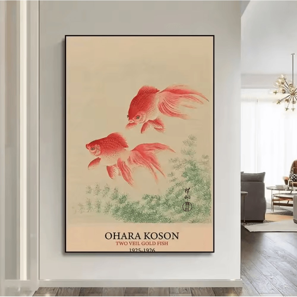 Goldfish Lotus Japanese Canvas Wall Art Hokusai Ohara Koson Inspired Print 5