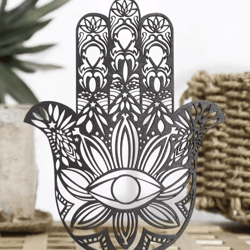 black wooden hamsa hand evil eye desk decor – protective aesthetic home accent