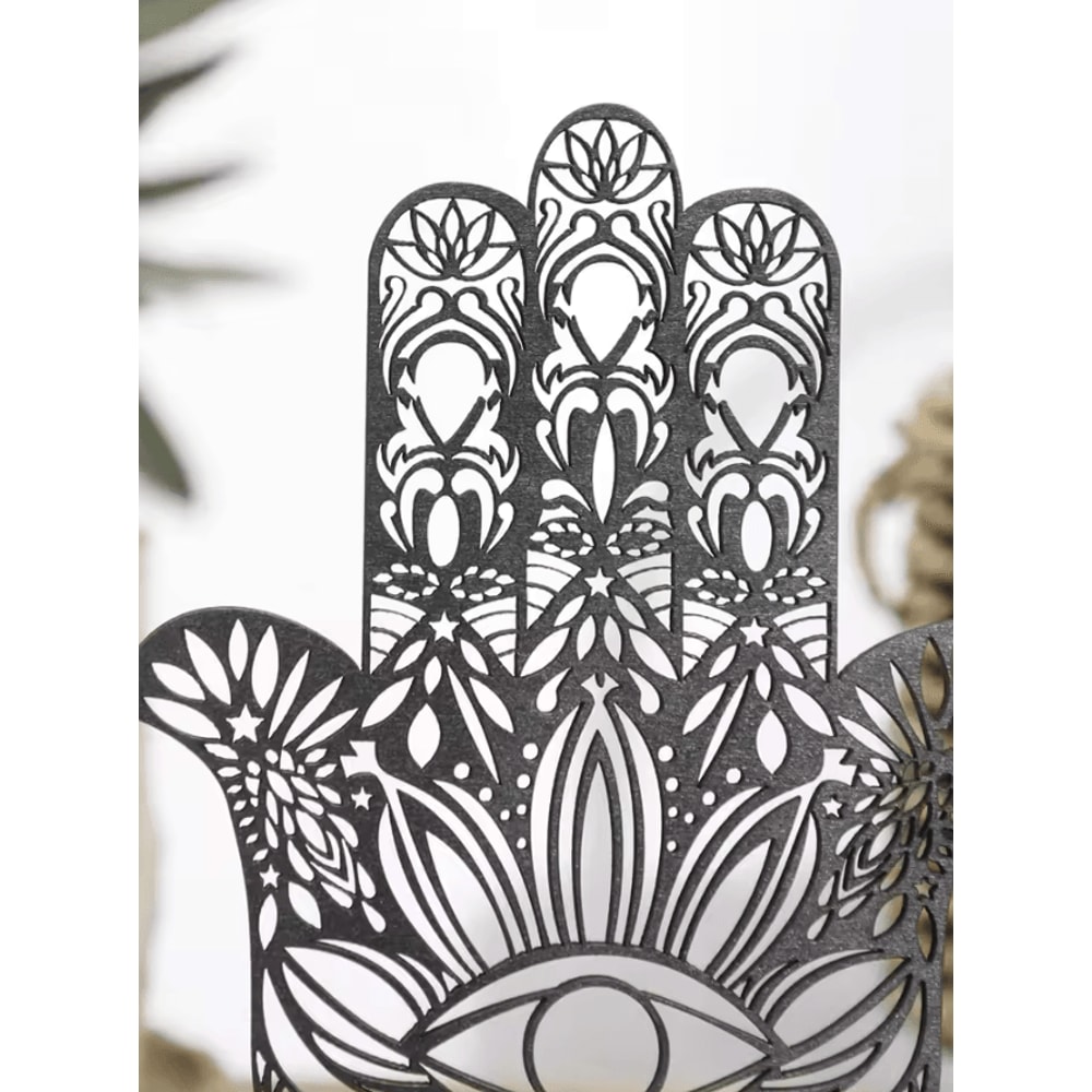 Black Wooden Hamsa Hand Evil Eye Desk Decor Protective Aesthetic Home Accent 1
