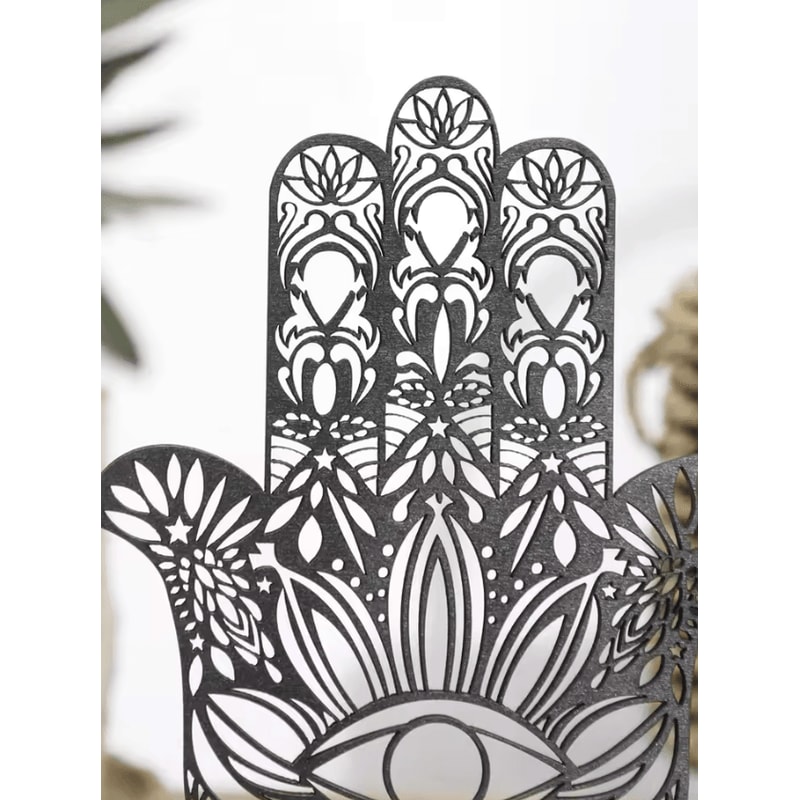 Black Wooden Hamsa Hand Evil Eye Desk Decor Protective Aesthetic Home Accent 1