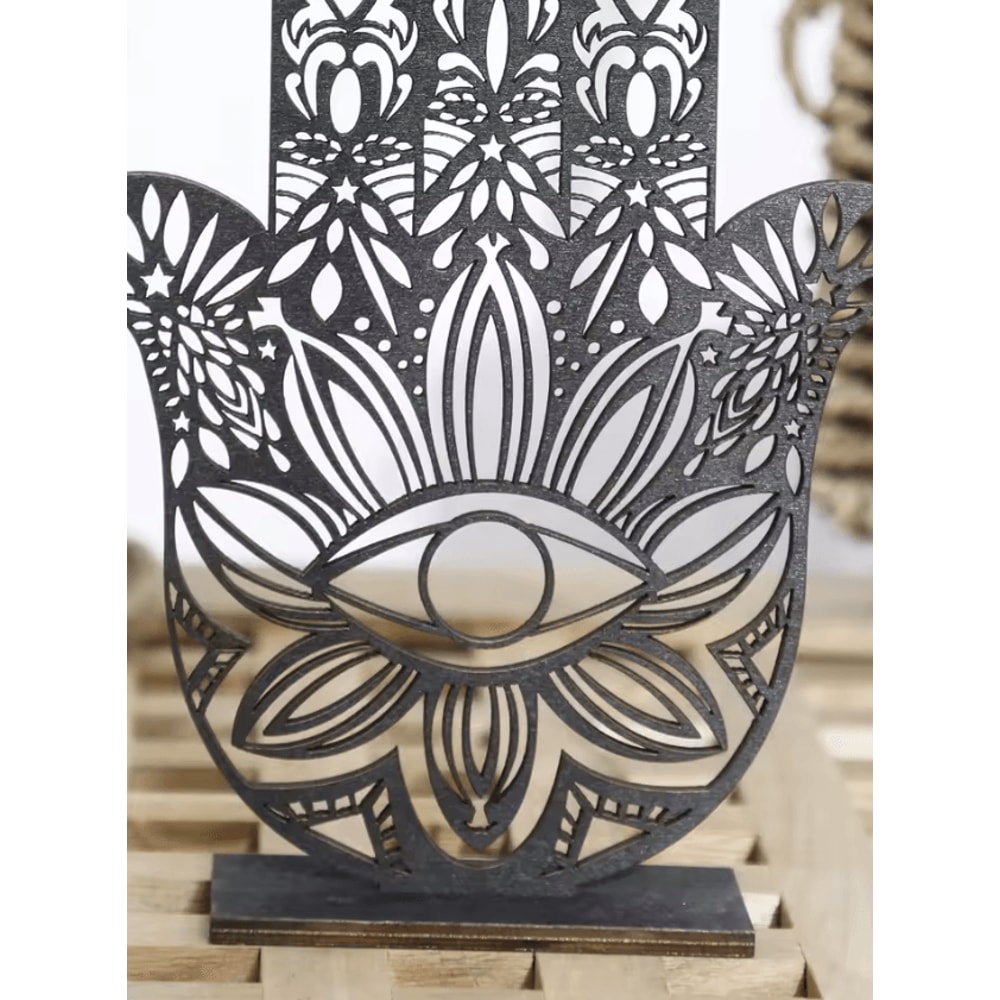 Black Wooden Hamsa Hand Evil Eye Desk Decor Protective Aesthetic Home Accent 2