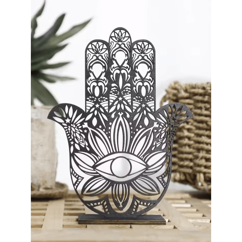 Black Wooden Hamsa Hand Evil Eye Desk Decor Protective Aesthetic Home Accent 4