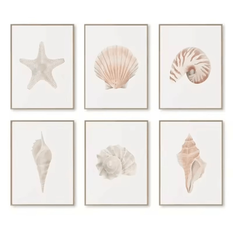 Watercolor Seashell Starfish Canvas Wall Art Set Coastal Ocean Home Decor 4