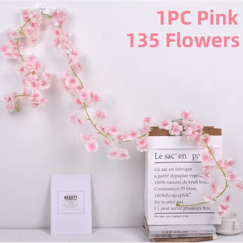 180cm Artificial Cherry Blossom Garland Romantic Sakura Vine For Wedding Home Decor 2