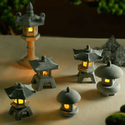 mini zen pagoda lantern light – sandstone bonsai garden decor