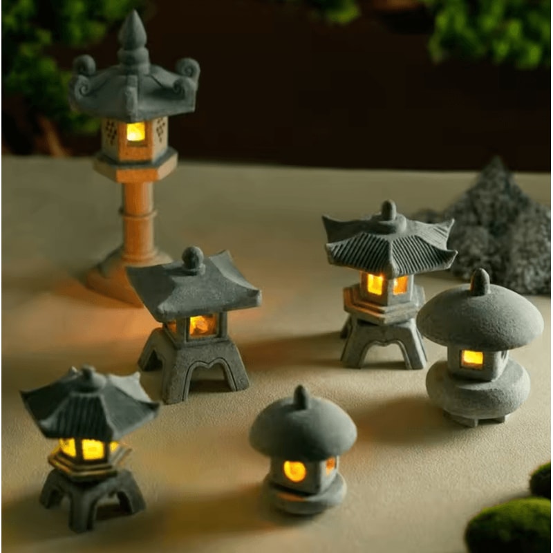 Mini Zen Pagoda Lantern Light Sandstone Bonsai Garden Decor 0