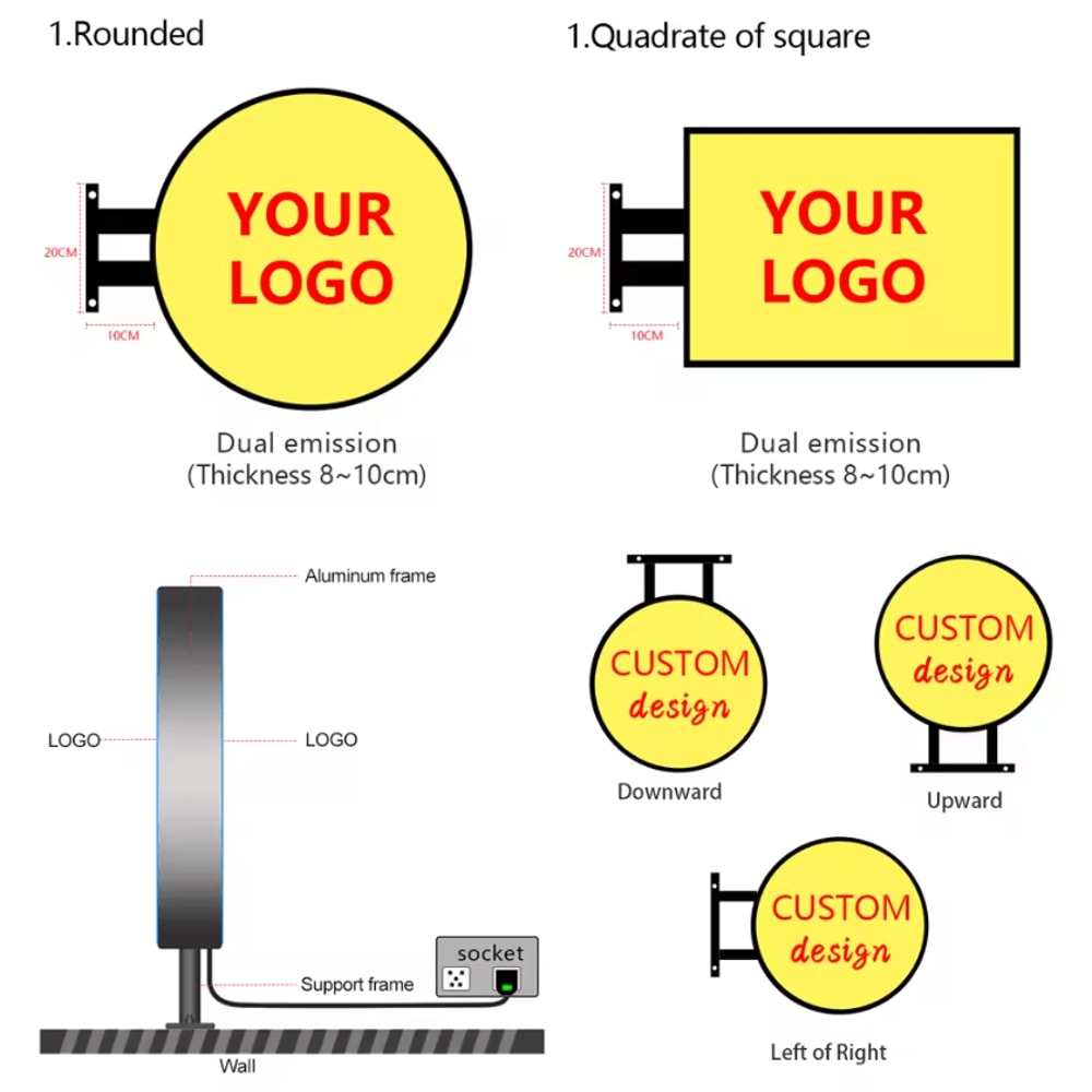 Custom Round LED Light Box Sign DoubleSided Illuminated Business Logo Display 2