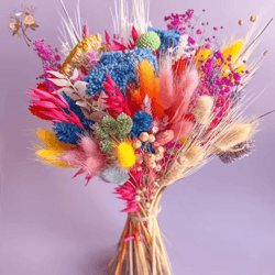 colorful dried flower wedding bouquet – preserved pampas & babys breath arrangement