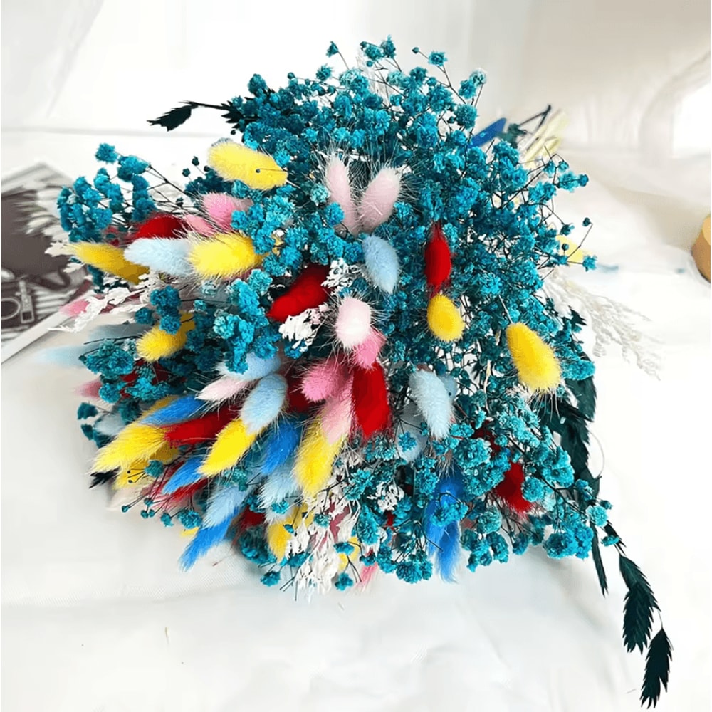 Colorful Dried Flower Wedding Bouquet Preserved Pampas Babys Breath Arrangement 4