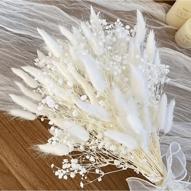 Colorful Dried Flower Wedding Bouquet Preserved Pampas Babys Breath Arrangement 5