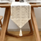 Vintage Beige Crochet Lace Table Runner Tassel Boho Farmhouse Decor 3
