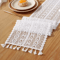 Vintage Beige Crochet Lace Table Runner Tassel Boho Farmhouse Decor 4