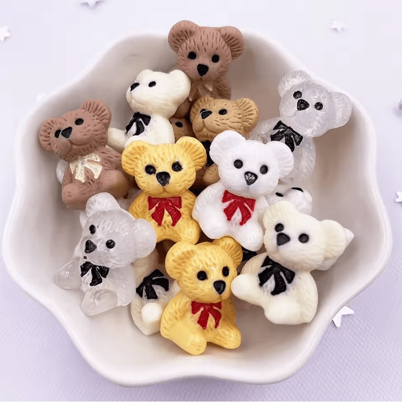 Kawaii HandPainted Resin Bear Flatback Set Colorful DIY Craft Mini Figurines 10PCS 1